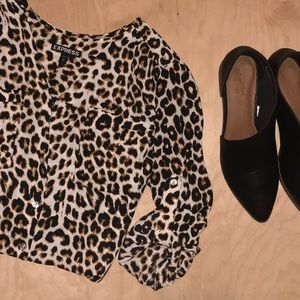 Express button front leopard blouse